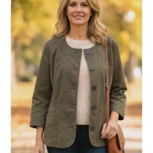 J Jill Jacket Size 14 Lightweight Stretch Olive Green Elevated Casual Chic